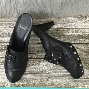 STUART WEITZMAN BLACK STUDDED MULES 8.5
